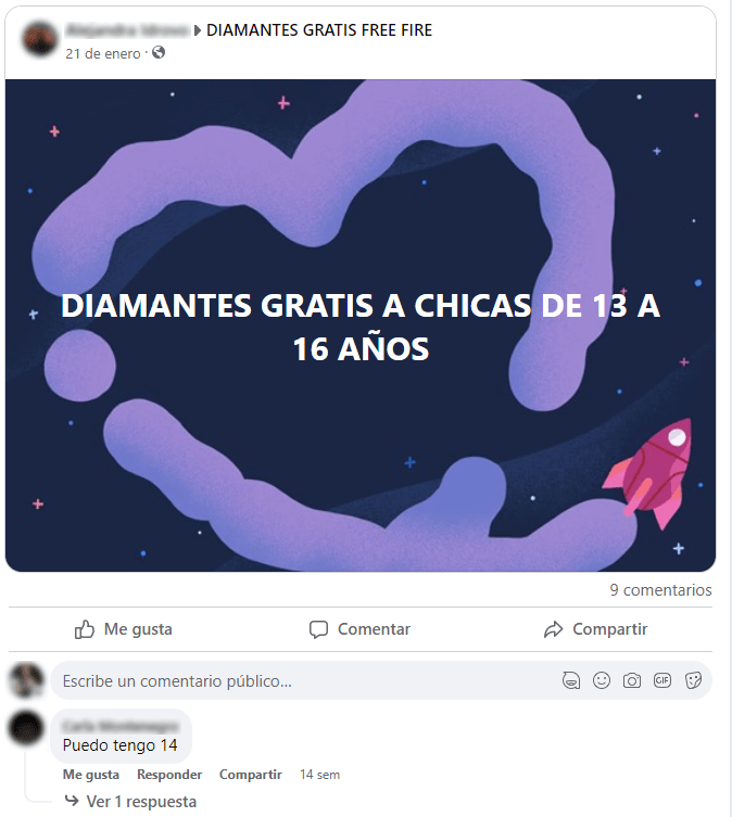 Ejemplo real de intercambio disfrazado de regalo. (Búsqueda propia, Facebook 2023)