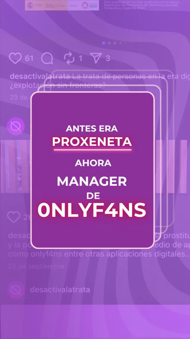 Vamos a hacer un simple ejercicio.
Paso 1: una chica sube fotos a una app.
Paso 2: alguien paga por verlas.
Paso 3: aparece alguien que le dice que puede “ayudarla a ganar más”.

💸 El nuevo “MÁNAGER”.

Gestiona sus redes, sus mensajes, sus precios.
Promete libertad, pero cobra entre el 40 y el 80% de lo que ella gana.
 
Tu y yo sabemos que 0nlyF*ns no es para subir fotos de la playa precisamente.
Y quien se beneficia del cuerpo ajeno… ¿Ya sabes a donde quiero llegar? 

Hoy lo llaman MÁNAGER.
Pero vamos, llamémoslo por su nombre real: PROXENETA.

#desactivalatrata #manager #0nly