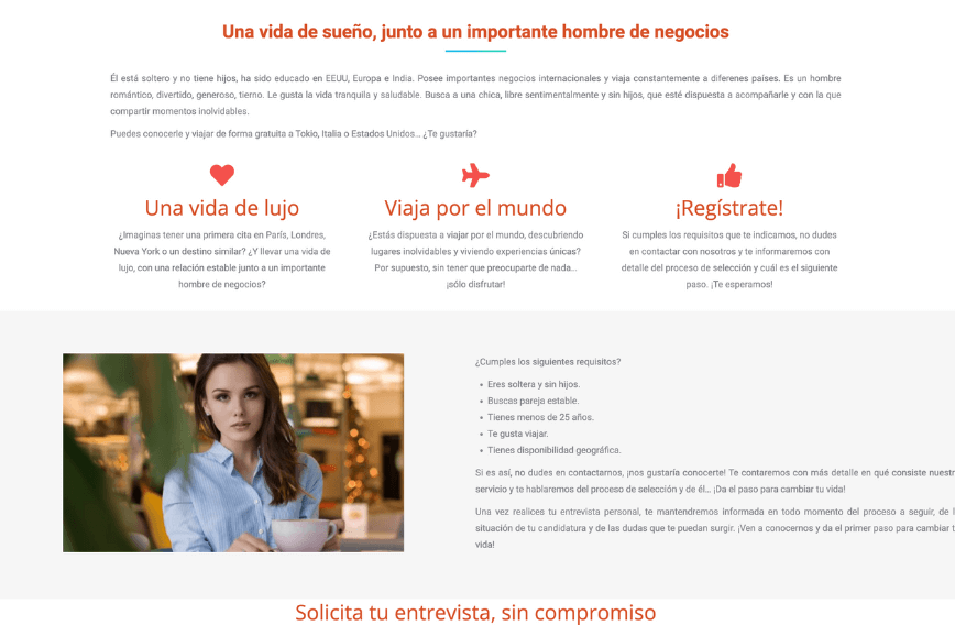 Captura sacada de una web de sugardating