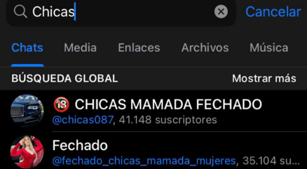 Captura de pantalla chats de Telegram